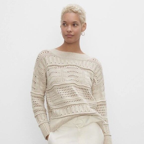 Club Monaco Mixed Pointelle Sweater Oatmeal Beige Cream Size XL NWT - Picture 1 of 9